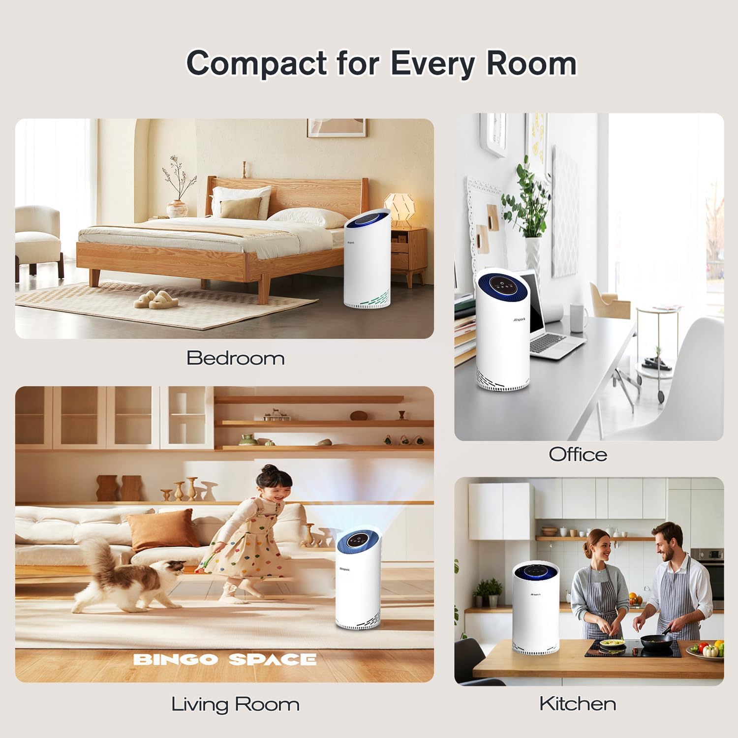 Air Purifiers for Home Bedroom Large Room Up to 2400 Ft² with Ture HEPA Sleep Mode 22dB Night Light. Airspark 4-Stage Air Filter Cleaner for Dust Pollen Smoke Smell Pets Daner Hair Odor Eliminator