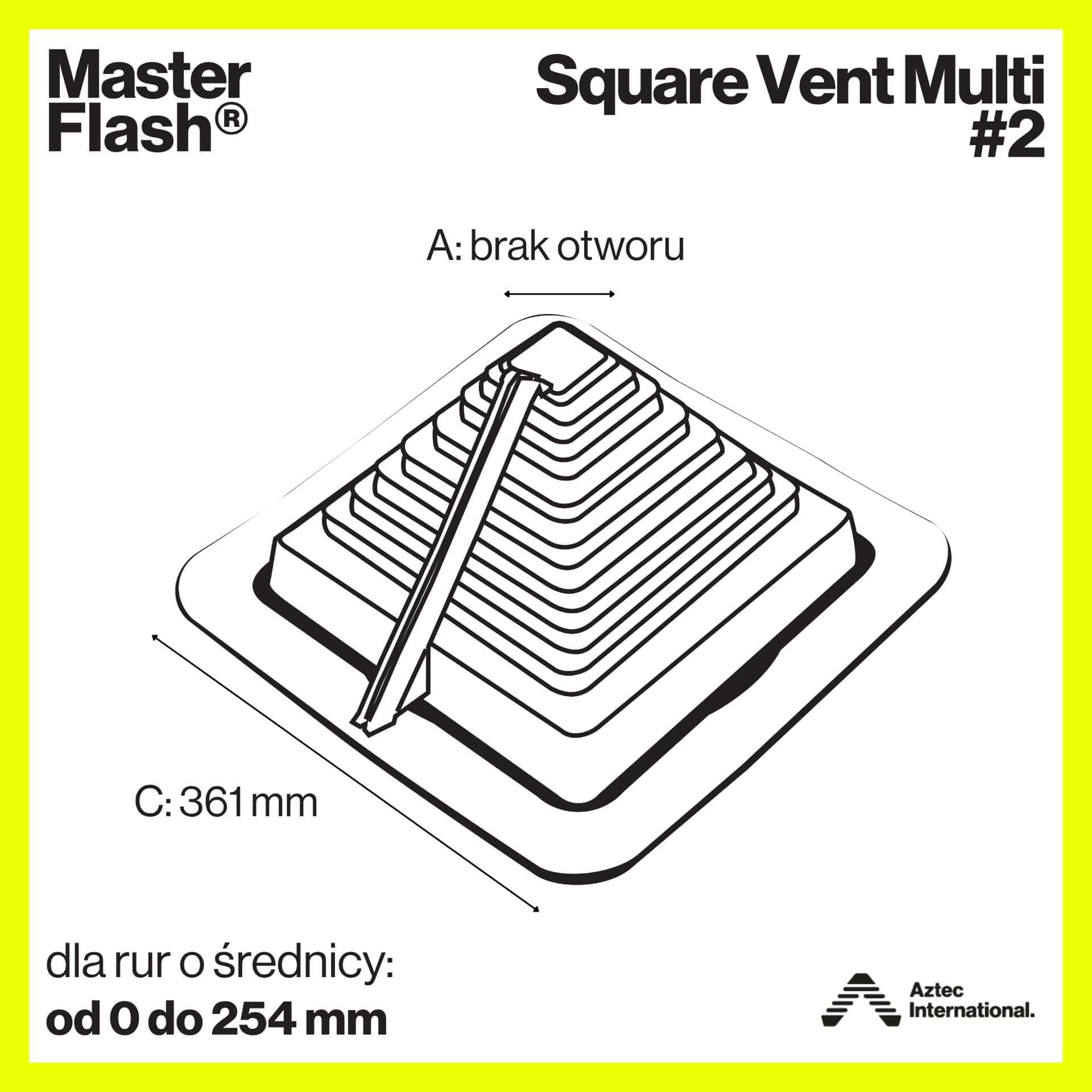 MASTER FLASH Square Vent Multi 2 - Elastyczny kołnierz dachowy EPDM - Przejście dachowe - Uszczelnienie do modernizacji - Odporne na warunki atmosferyczne - Uniwersalny - Wentylacja Komin, 0-254 mm
