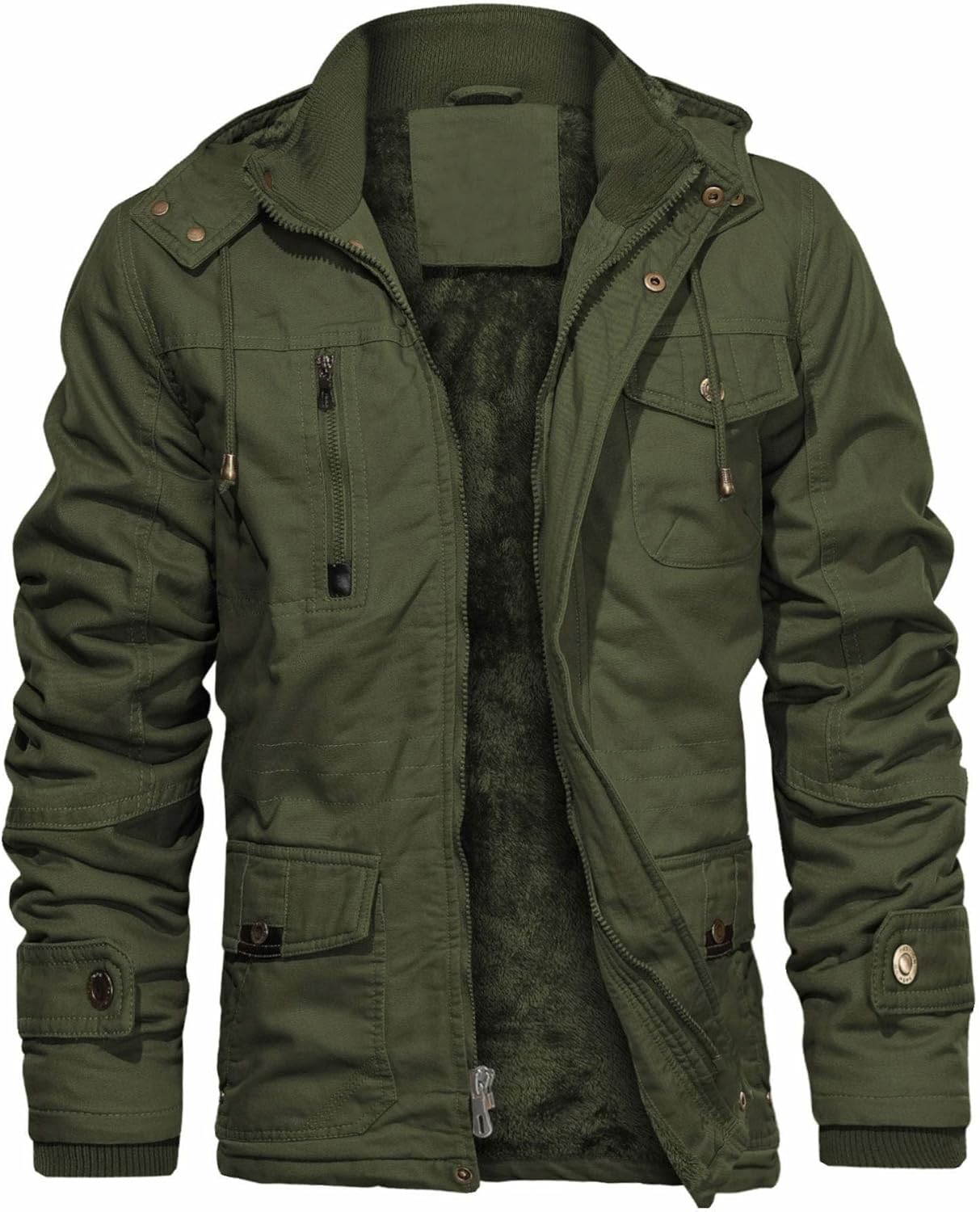 CHEXPEL Men's Thick Winter Jackets with Hood Fleece Lining Cotton Military Jackets Work Coats with Cargo Pockets Outwear