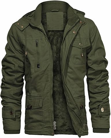 CHEXPEL Men's Thick Winter Jackets with Hood Fleece Lining Cotton Military Jackets Work Coats with Cargo Pockets Outwear