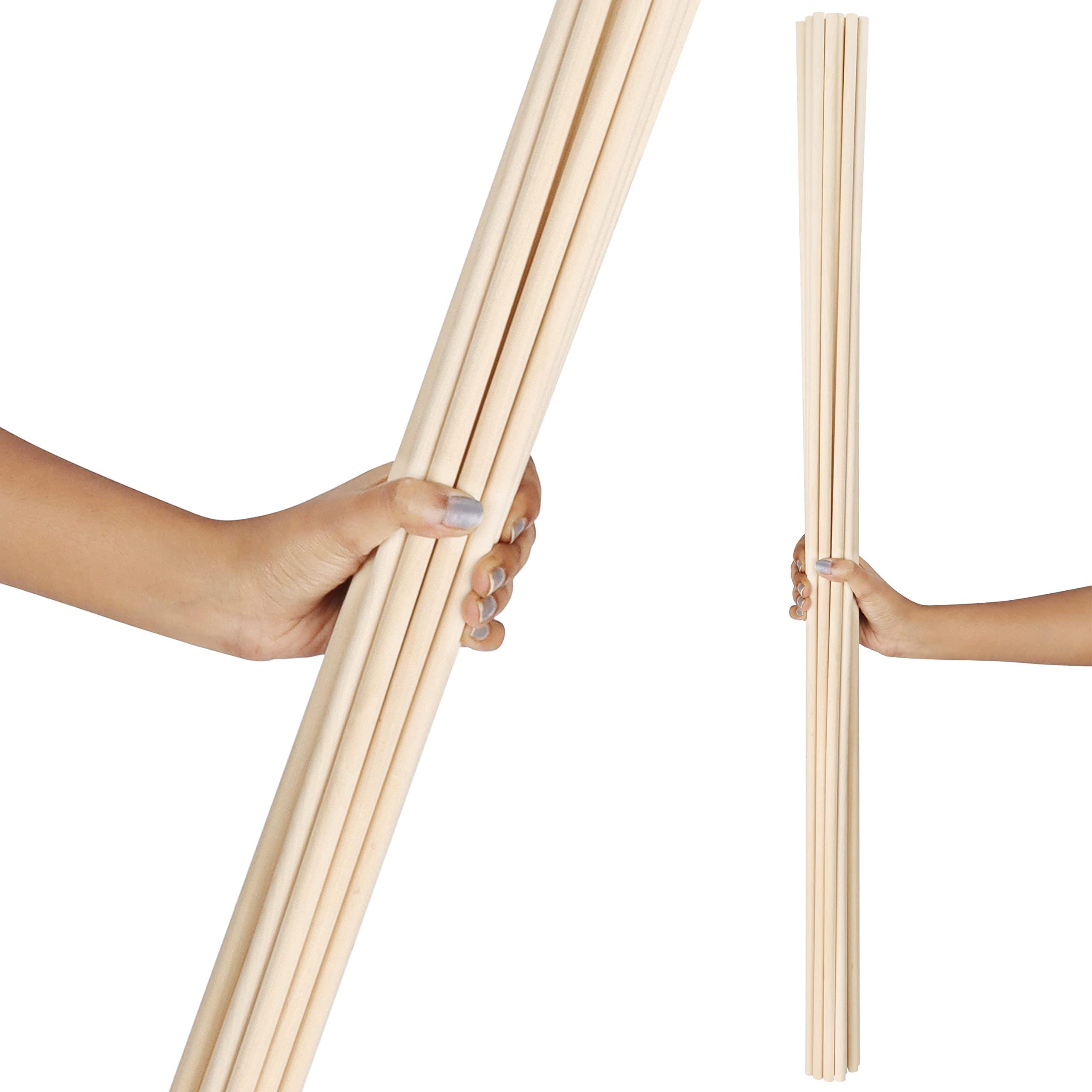 Belle Vous Palos de Madera Redonda Natural (Pack de 20) Palitos de Madera de 91,2 cm de Largo - Varas de Madera de 9,5 mm - Para Proyectos de Arte, Decoraciones y Manualidades de Madera