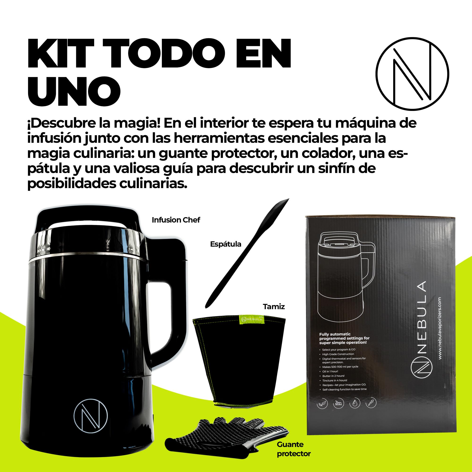 Nebula Infusion Chef | Tinkturen | Reinigungsmodus | Schwarz | 1200ml | Elektrisches Gerät Zur Herstellung Von Kräuterbutter, Öl Und Gummibärchen | 1200ml Fassungsvermögen