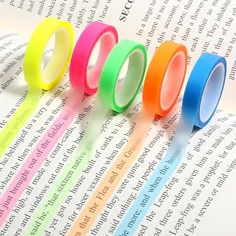 Sliverdew 5 Rolls Highlighter Tape Colored Transparent Marking Sticker Removable Fluorescent Neon Tape Annotation Supplies for Teachers Students Reading Home Office 0.3inch X 16ft