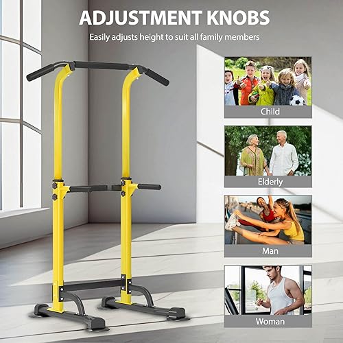 Miniatura 6 de Estación de inmersión de barra de dominadas ajustable, torre de potencia de capacidad de 400 libras, equipo de entrenamiento de fuerza de altura de