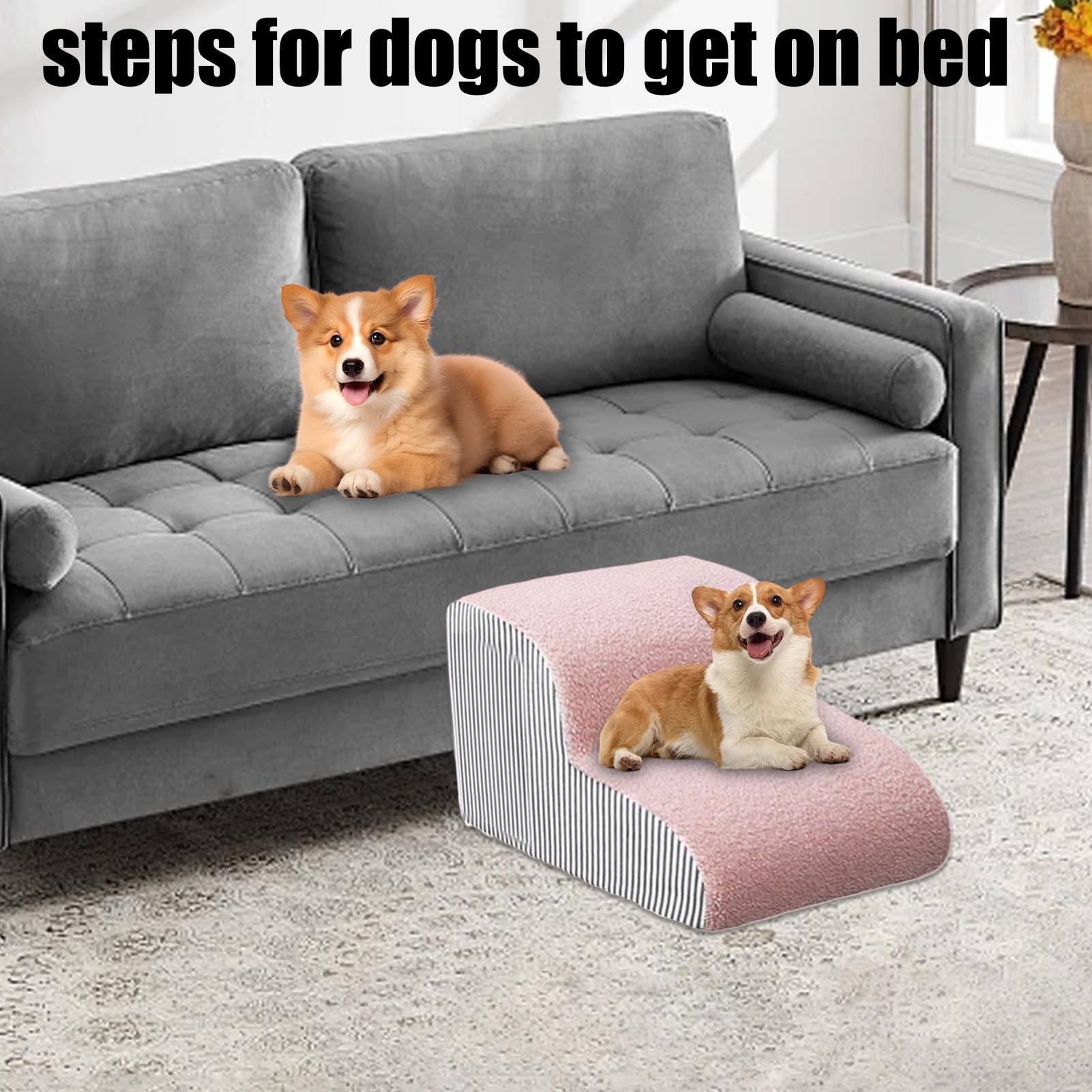 Escaleras para Perros para Camas Altas, rampa Antideslizante de 2, 3 o 4 escalones, Color Rosa, para Perros pequeños y Gatos, extraíbles y Lavables