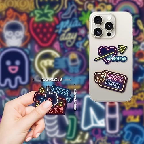 Miniatura 2 de Paquete de 140 calcomanías de vinilo neón a granel, impermeables, lindas calcomanías estéticas para niños y adultos, botella de agua para laptop,