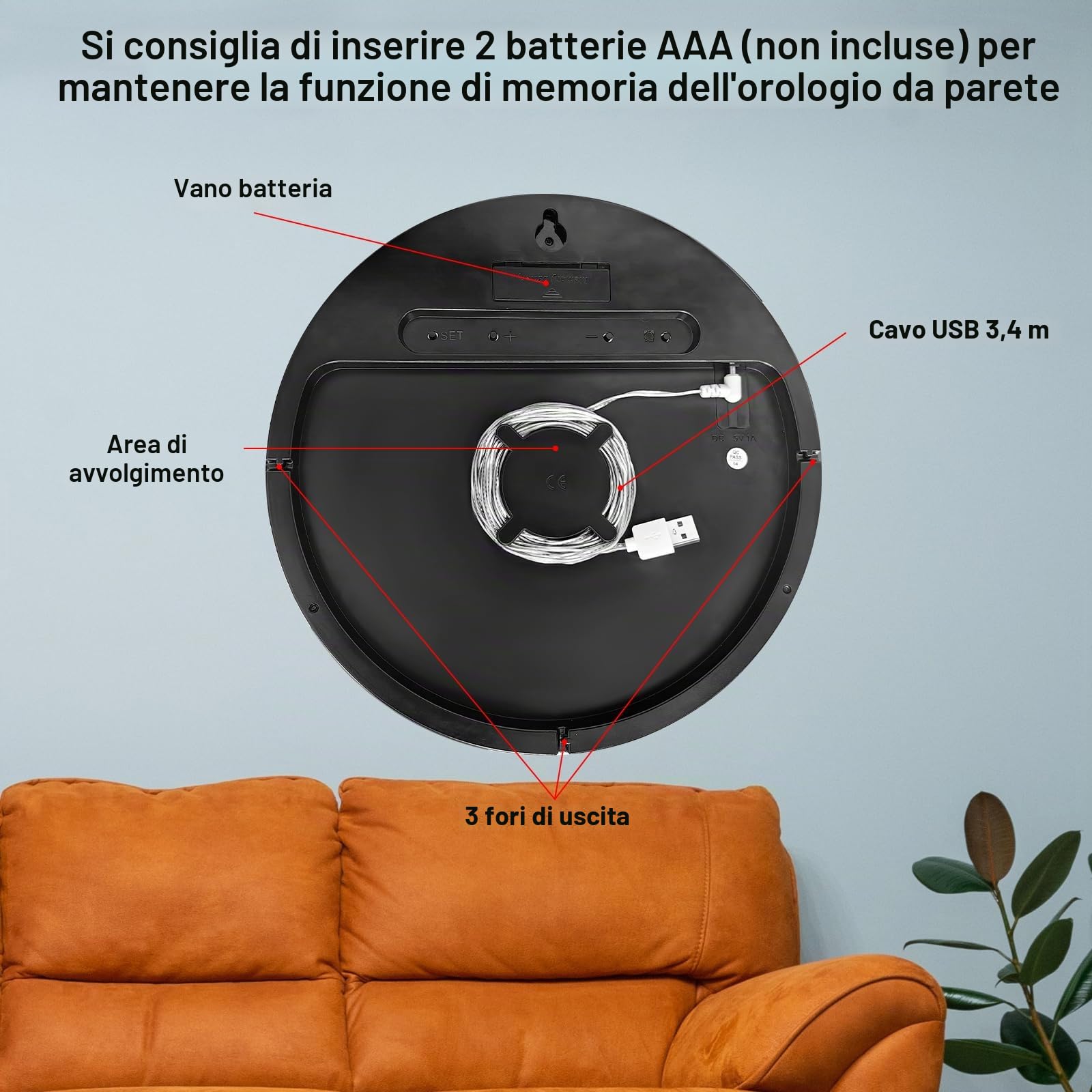 Orologio da parete digitale rotondo grande da 10" con telecomando, orologio digitale con 2 allarmi/temperatura/data/ora/festival/luminosità regolabile/conto alla rovescia per casa, palestra