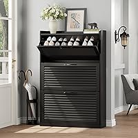 Vista 10 de Maupvit Gabinete de Almacenamiento de Zapatos con 2 Puertas Abatibles con Persianas, Organizador Independiente con Patas de Metal, Gabinete