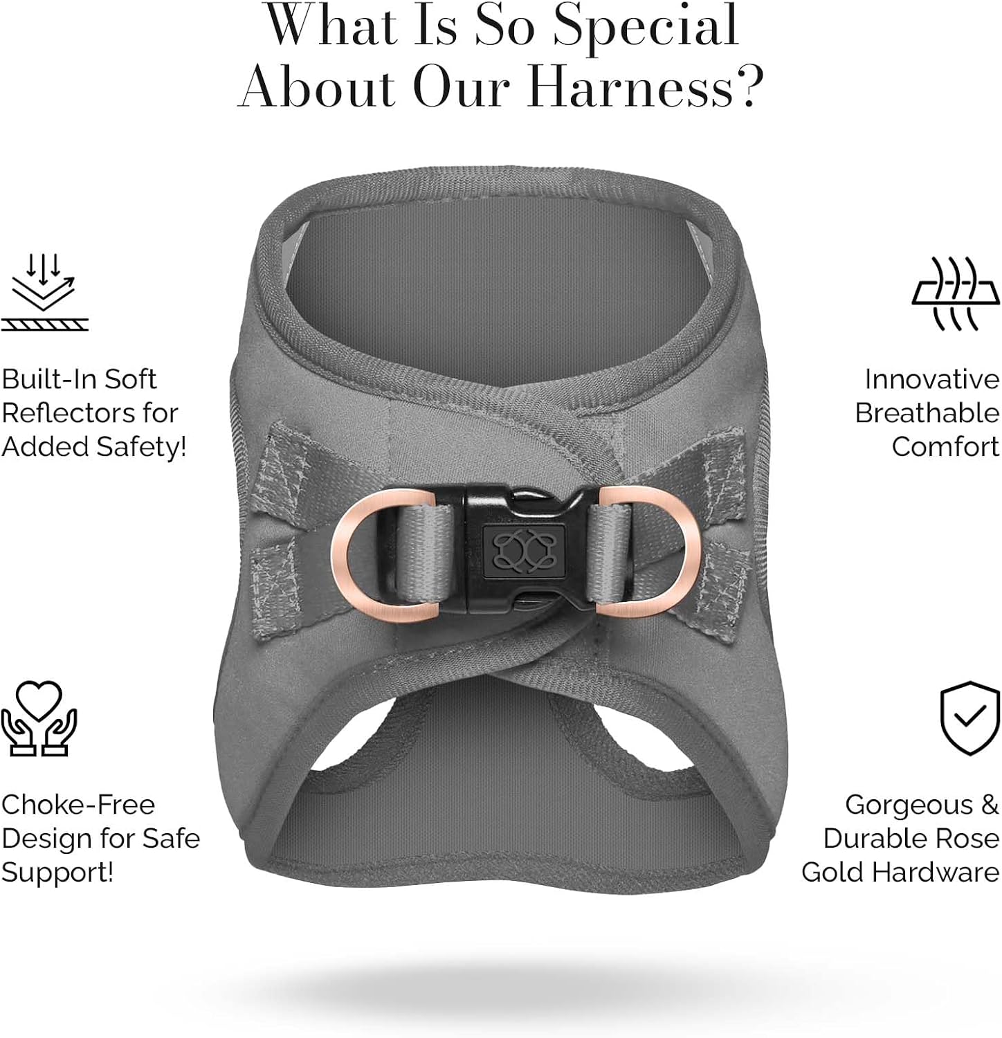 The DOGISTRY - SoHo Dog Harness - Steel - Award-Winning Luxe No-Pull Design - Crafted for Style, Ease & Innovation - L (14-19lbs)