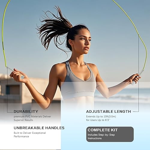 Miniatura 5 de Cuerda de saltar de entrenamiento, cuerda de salto de PVC de 0.197 in, longitud ajustable con asas inastillables, ideal para principiantes y atletas