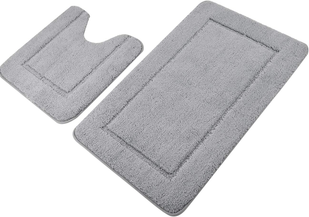 Pauwer Bath Rug Sets 2 Piece, Non Slip Bath Mats for Bathroom, Absorbent Microfiber Bathroom Rugs, Machine Washable Bathroom Mat with U-Shaped Toilet Rug for Bathroom Tub, Shower