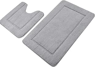 Pauwer Bath Mats Set 2 Piece, Non Slip Bath Rugs, Absorbent Bath Mats for Bathroom, Microfiber Bath Rug Set with U-Shaped Toilet Rug for Bathroom, Tub, Shower