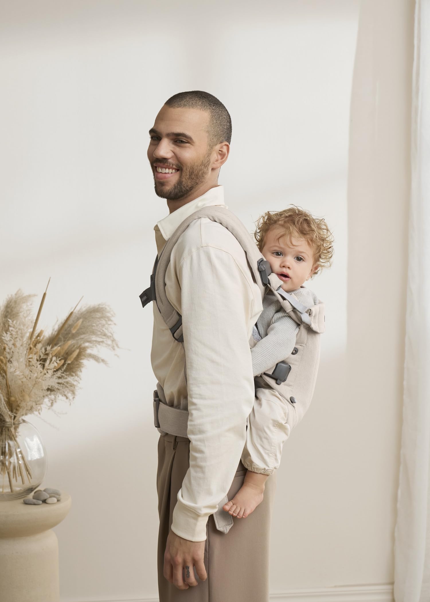 BabyBjörn Mochila Porta Bebé Harmony, Tejido jaspeado, Beige claro