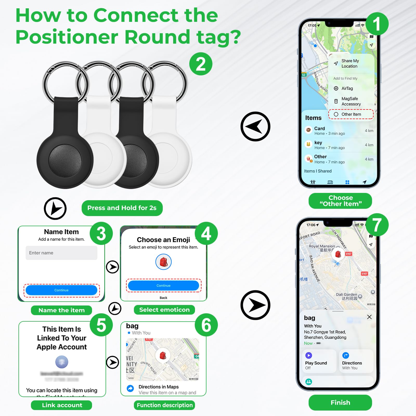 Lot de 4 traqueurs intelligents Bluetooth pour iOS et Android compatibles avec Apple Find My (iOS) et Google Find Hub (Android) pour clés, bagages, portefeuille, véhicules
