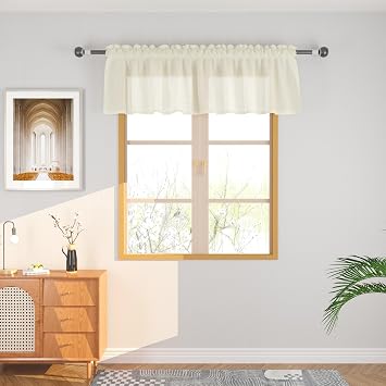 Ivory Valance 16 inch for Windows Sheer Short Small Mini Curtains Topper Open Weave Linen Textured Sheers Living Room Farmhouse Vintage Rustic Bedroom Door Kitchen Bathroom 1 Panel Rod Pocket 52"x16"