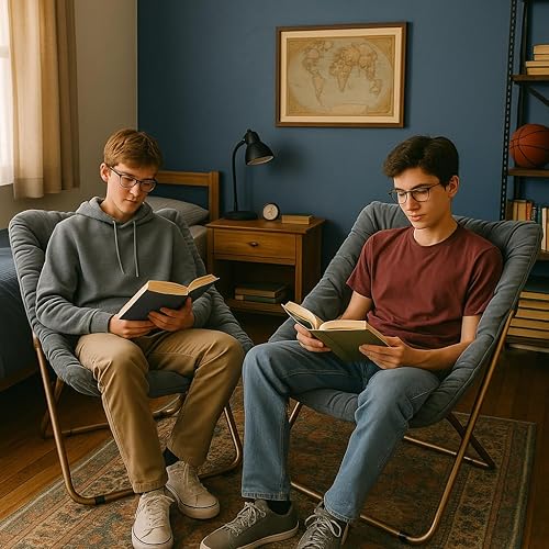 Miniatura 119 de Magshion Silla platillo plegable con otomana para adultos, cómodo asiento de lectura, asiento de piel sintética con marco de metal acolchado grueso