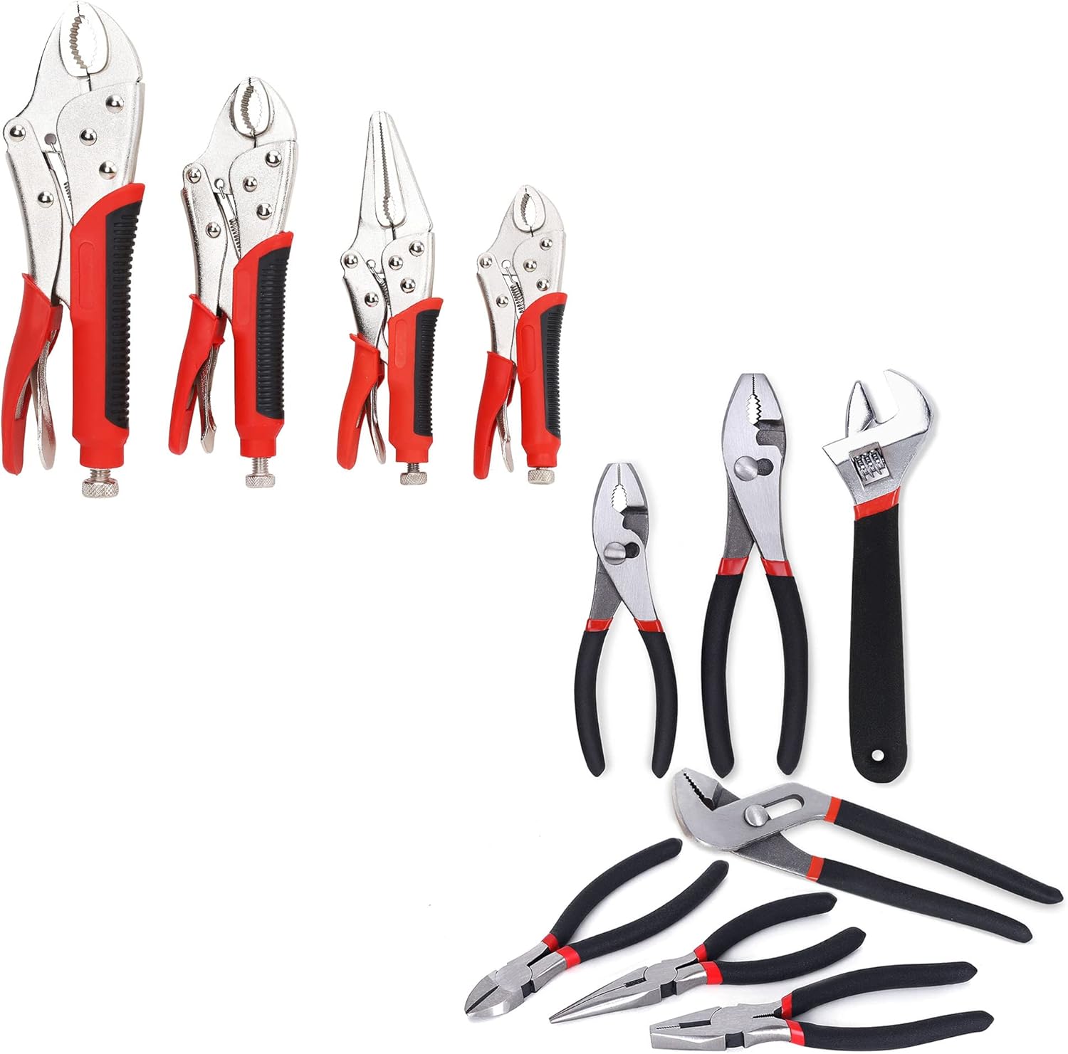 FASTPRO 4-Piece Locking Pliers Set & 7-Piece Utility Pliers and Wrench Set