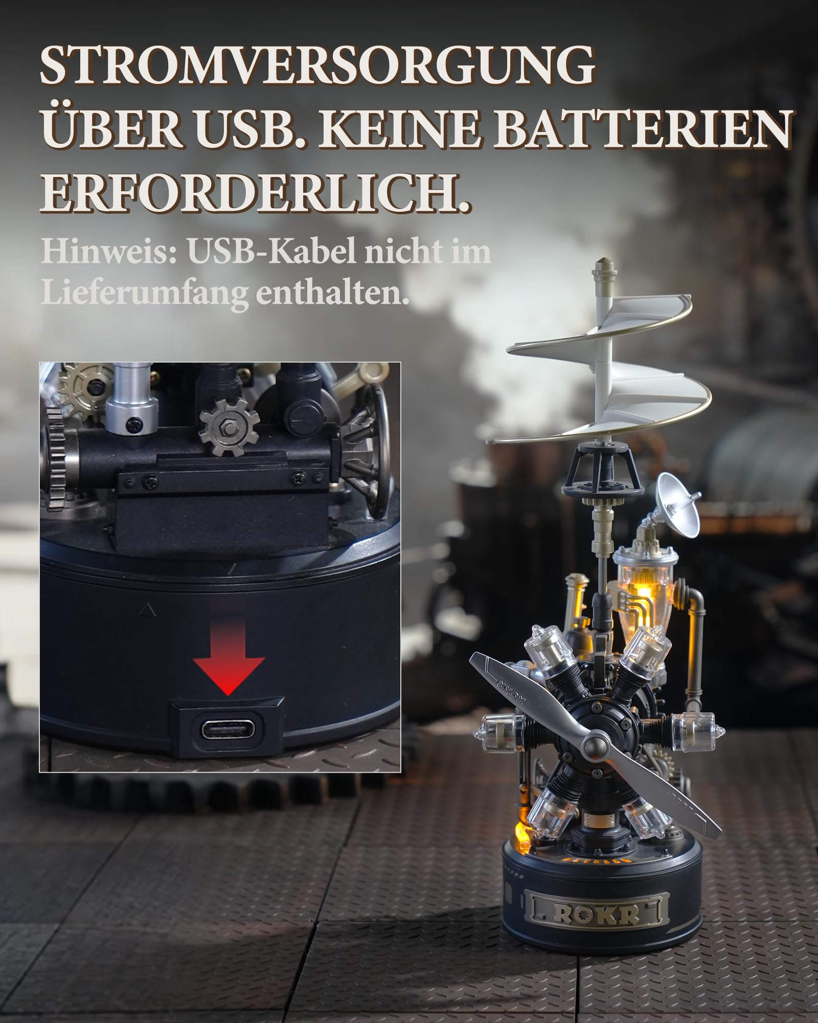 ROKR 3D Puzzle Rotierender Hubschrauber Kunststoff Metall Modelle Bausätze Erwachsene, DIY-Bastelgeschenke Industriestadt (Retro Helicopter)