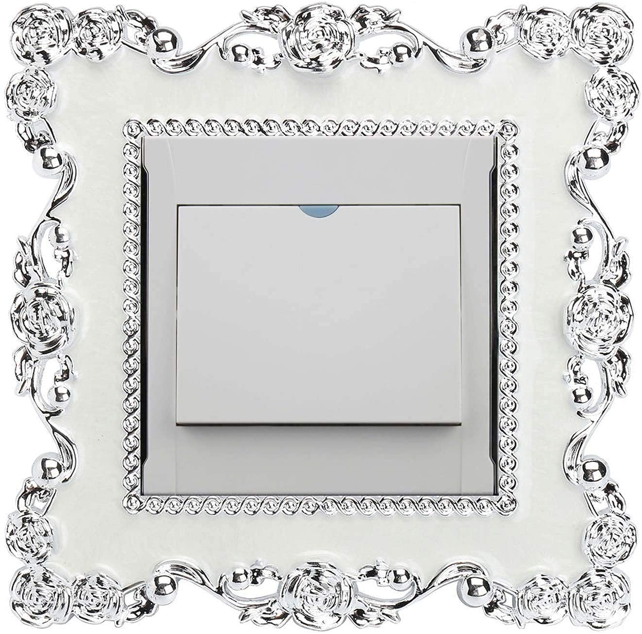 LATRAT Lot de 4 autocollants de luxe pour interrupteur - 155 mm/86 mm - Fleurs de luxe - Autocollants muraux - Décoration murale argentée - Blanc