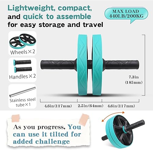 Miniatura 3 de Rueda de rodillo abdominal, ejercicio abdominal, pérdida de peso, sin ruido, fácil de montar, peso ligero, perfecto equipo de gimnasio en casa para