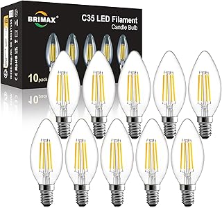 BRIMAX Bombillas LED regulables, 6 vatios C35 LED bombillas de filamento, 6W equivalente a 60W, 220V-240V, 2700K luz cálida, E14 LED Edison bombilla, paquete de 10