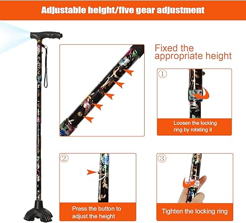 Miniatura 6 de Bastón plegable con luz LED para mujeres y hombres mayores ajustable plegable cuádruple bastones de aluminio ligeros y plegables
