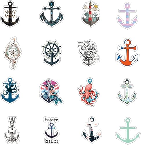 Miniatura 2 de Paquete de 62 calcomanías de anclaje lindas calcomanías impermeables de vinilo de dibujos animados para botella de agua laptop teléfono patineta