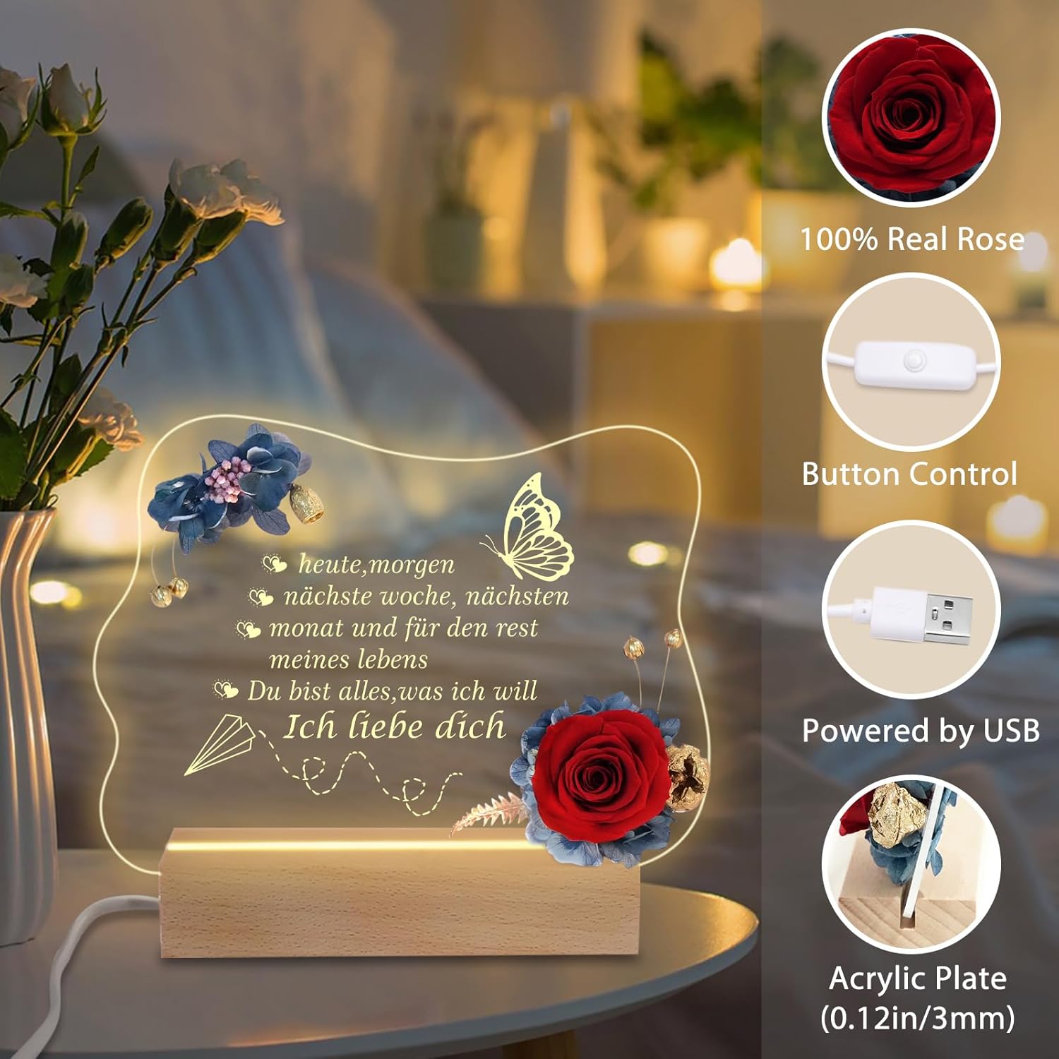 Eternal Rose LED lámpa részletei