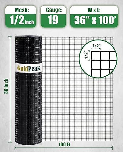 Miniatura 8 de GoldPeak Black Hardware Cloth Malla de 1 pulgada 36 '' x 100 ' calibre 17, Rollo de malla de alambre de revestimiento de vinilo, Esgrima de alambre
