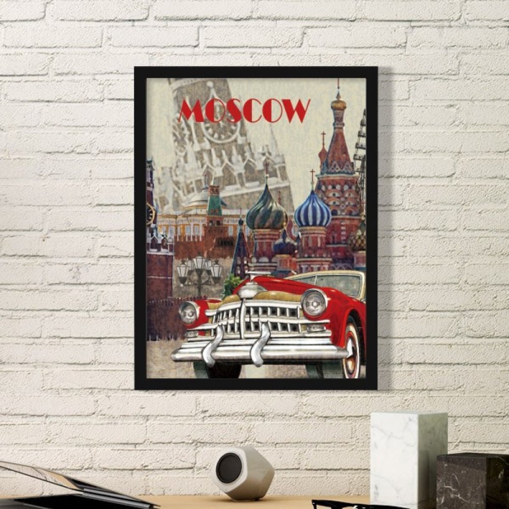 Cadre photo en bois voiture Moscou rouge, cadeau de décoration idéal