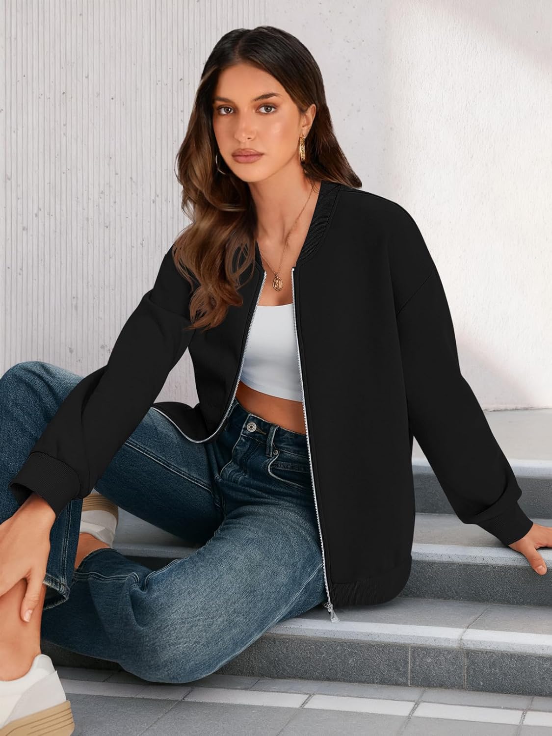 MEROKEETY Womens Long Sleeve Zip Up Sweatshirts Jackets Casual Loose Outwear with Pockets - Image 5