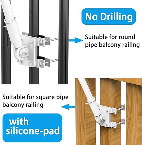 Miniatura 4 de Soporte para poste de bandera sin taladrar para barandilla, soporte de poste de bandera para porche y riel de cerca, balcón de apartamento,
