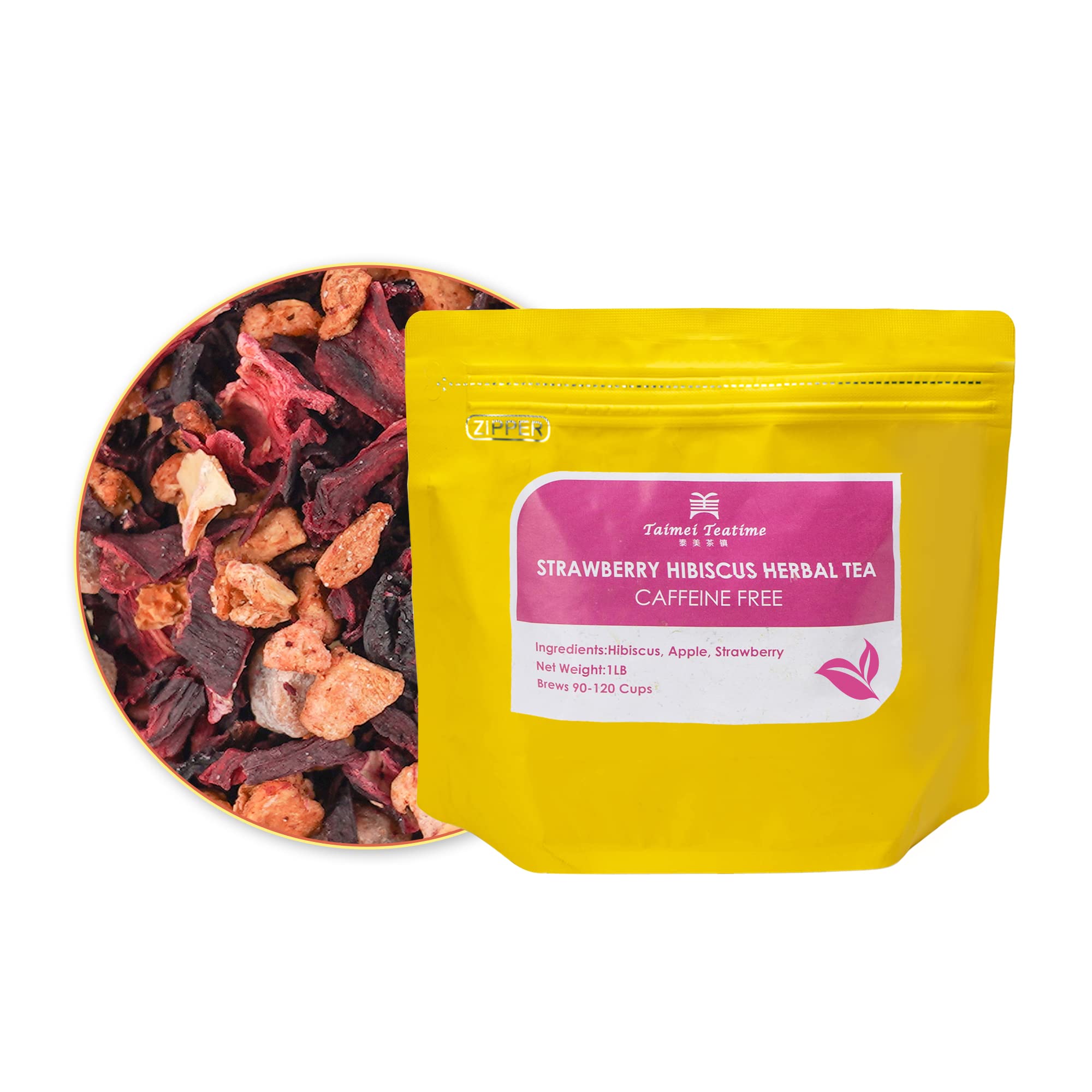 Taimei Teatime Strawberry Hibiscus Herbal Tea Blends From Germany, Organic Loose Leaf Fruit Tea with Creamy Aroma and Tartness of Hibiscus (16oz), Hot and Iced Tea