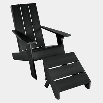 Highwood Italica Modern Adirondack Chair and Ottoman, 2-Piece Set, Black