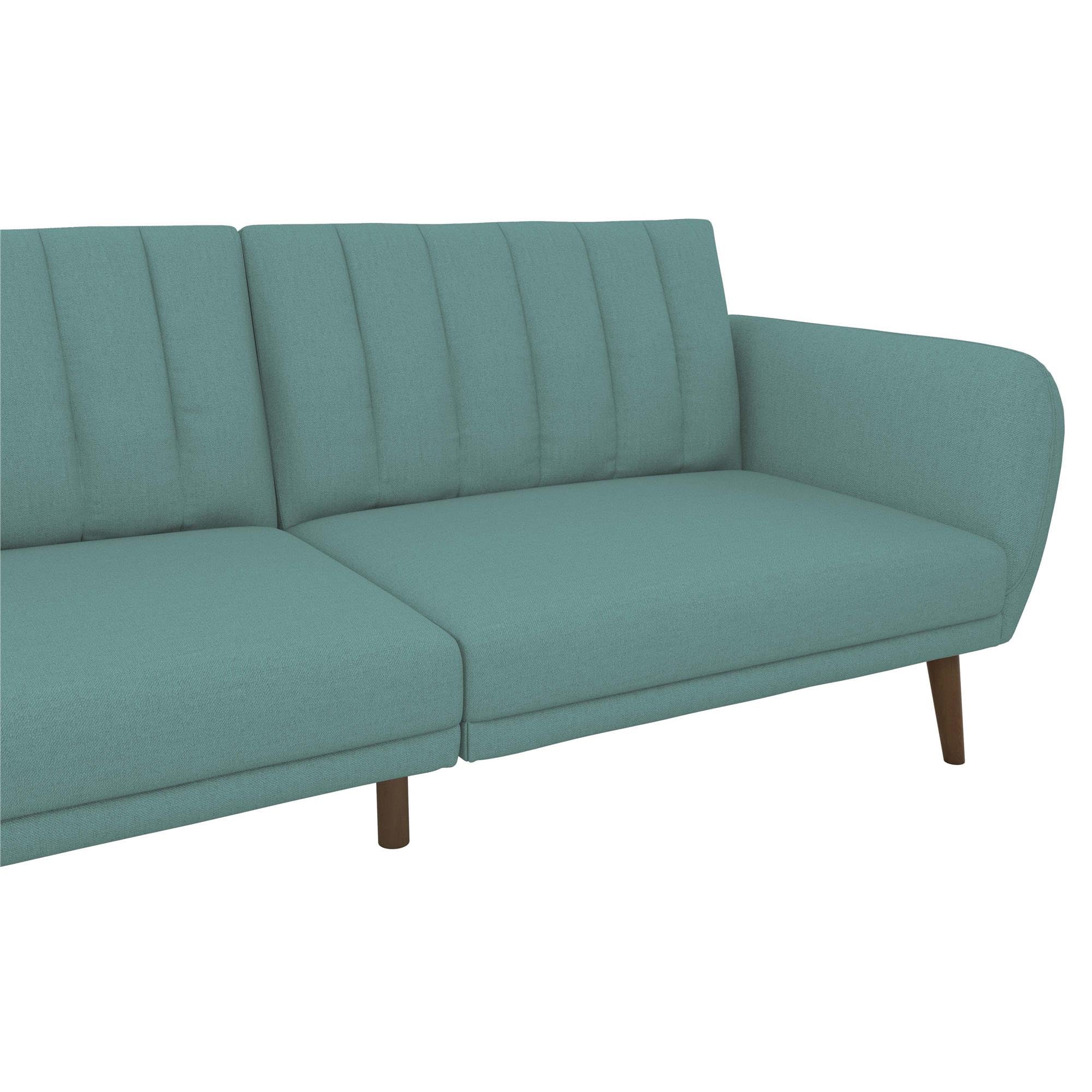 Novogratz Brittany 82 Inch Futon Sofa Bed in Faux Leather, Upholstered Couch Sleeper with Tufted Back, Mid-Century Modern Design, Teal