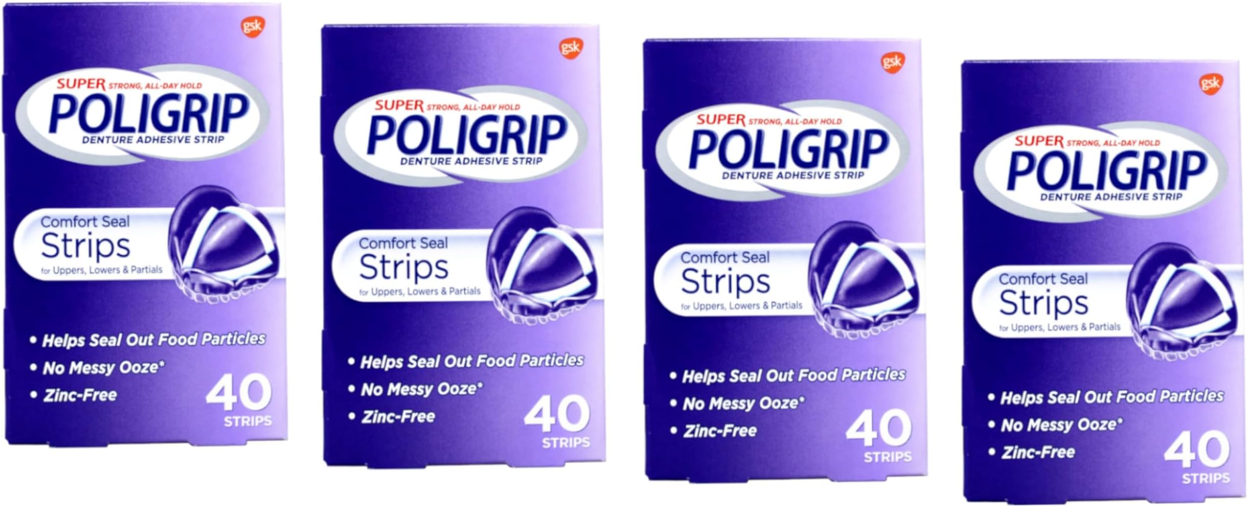 Super Poligrip Comfort Seal Denture and Partials Adhesive Strips, 40 Count (Pack of 4)