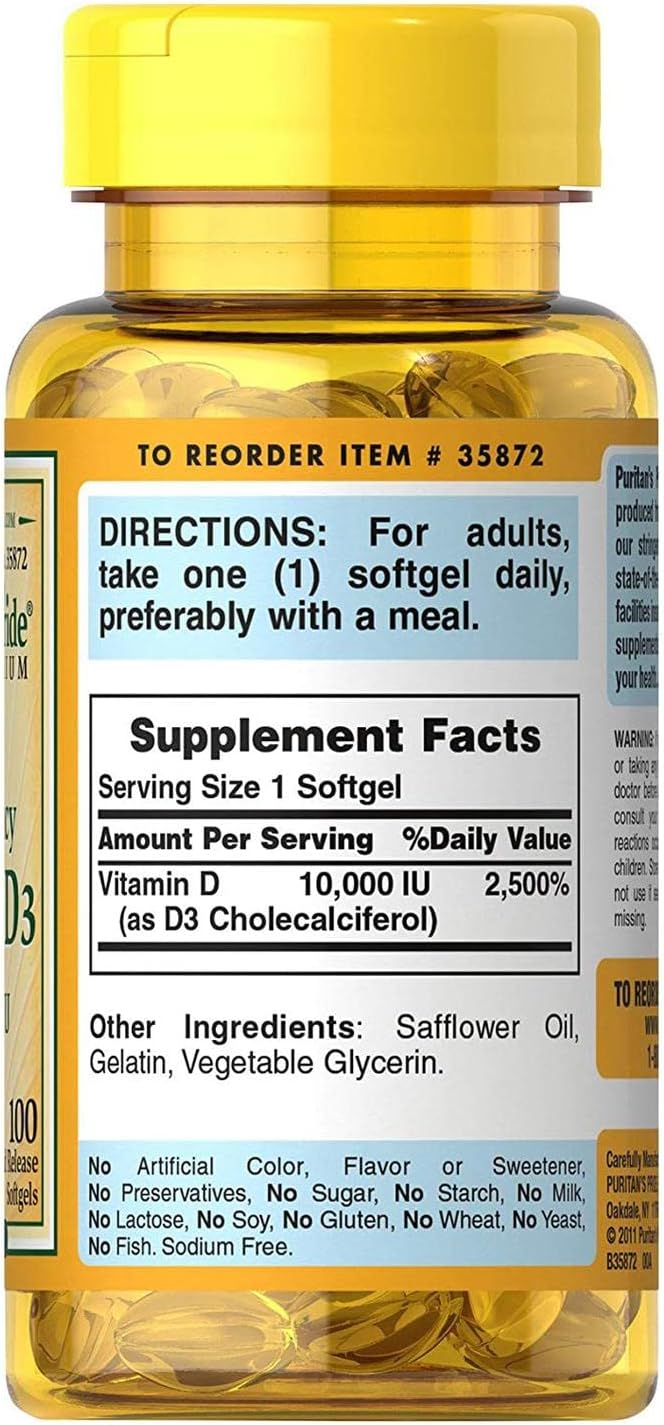 Puritans Pride Vitamin D3 10,000 IU, 100 Count (2 Pack)