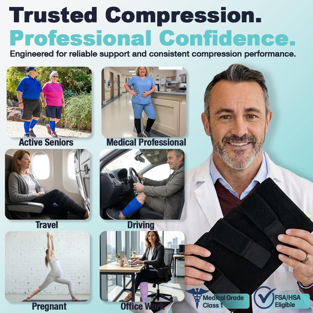 Beltwell® Lymphedema Compression Calf Wrap – Adjustable Calf Brace Sleeve for Men & Women, Swelling, Edema, Varicose Veins & Circulation Support – Pain Relief