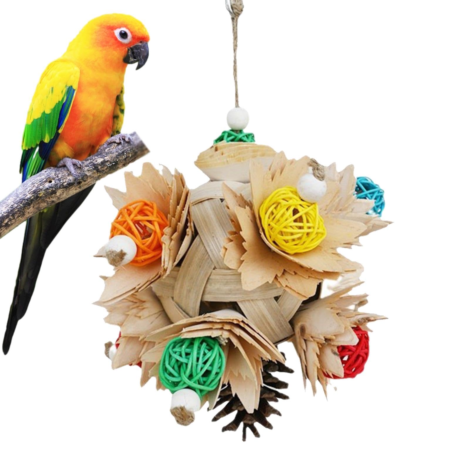 Juguetes para pájaros para loros, juguete de masticar para loros, virutas de madera naturales juguetes para masticar cacatúas coloridas, adornos decorativos divertidos de jaula de pájaros, juguetes