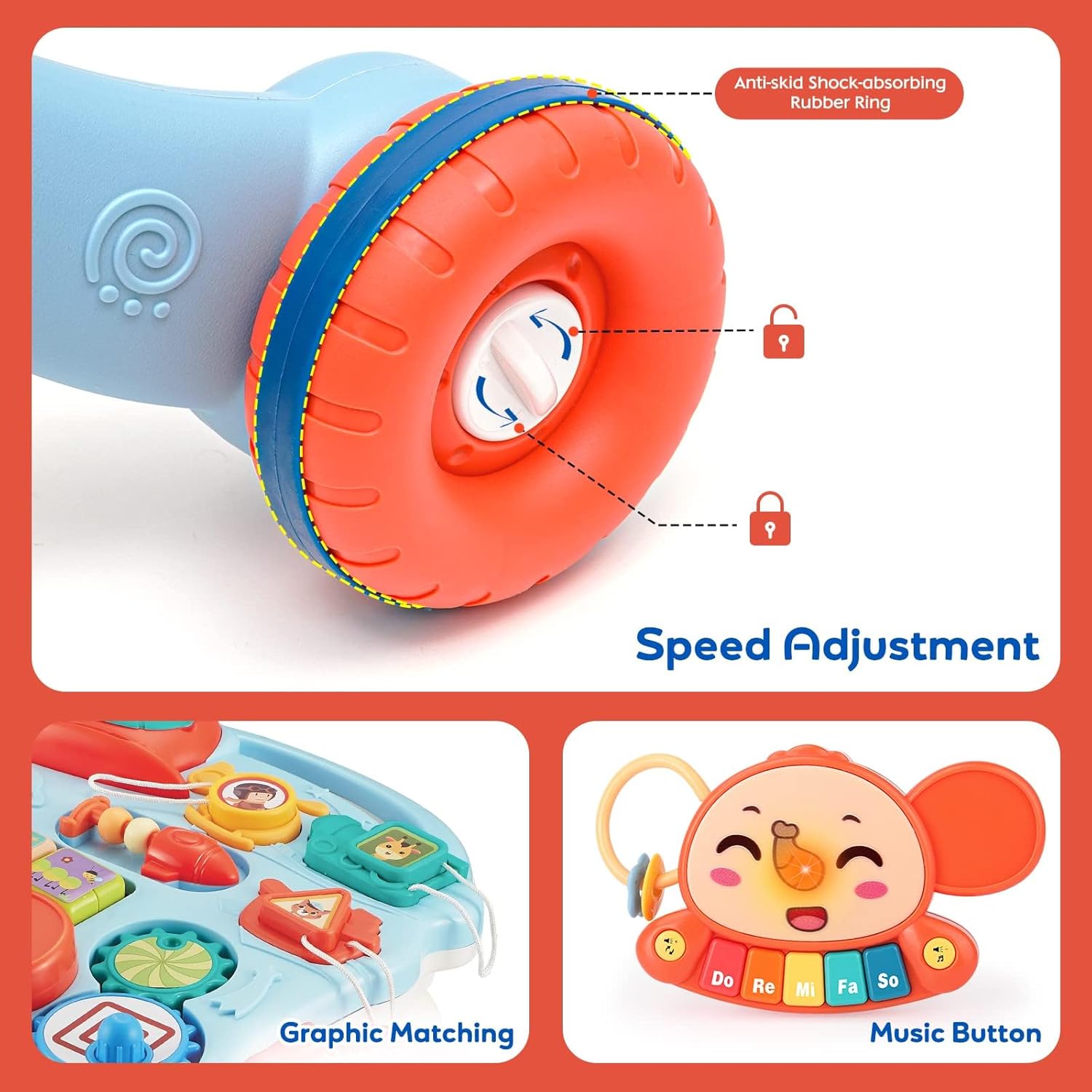 3 in 1 Baby Walker for Boys Girls Sit-to-Stand Learning Walkers Activity Center Table Educational with Removable Play Panel Weight Gain Design Walking Toys Baby Push Walker for Infant Boys Girls