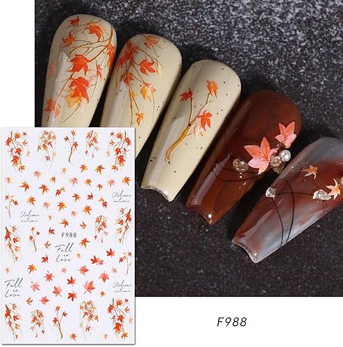 Miniatura 3 de 8 hojas de calcomanías de uñas navideñas autoadhesivas 3D, suministros de uñas de temporada, diseño de zorro, alce, hoja de arce, calabaza, diseño