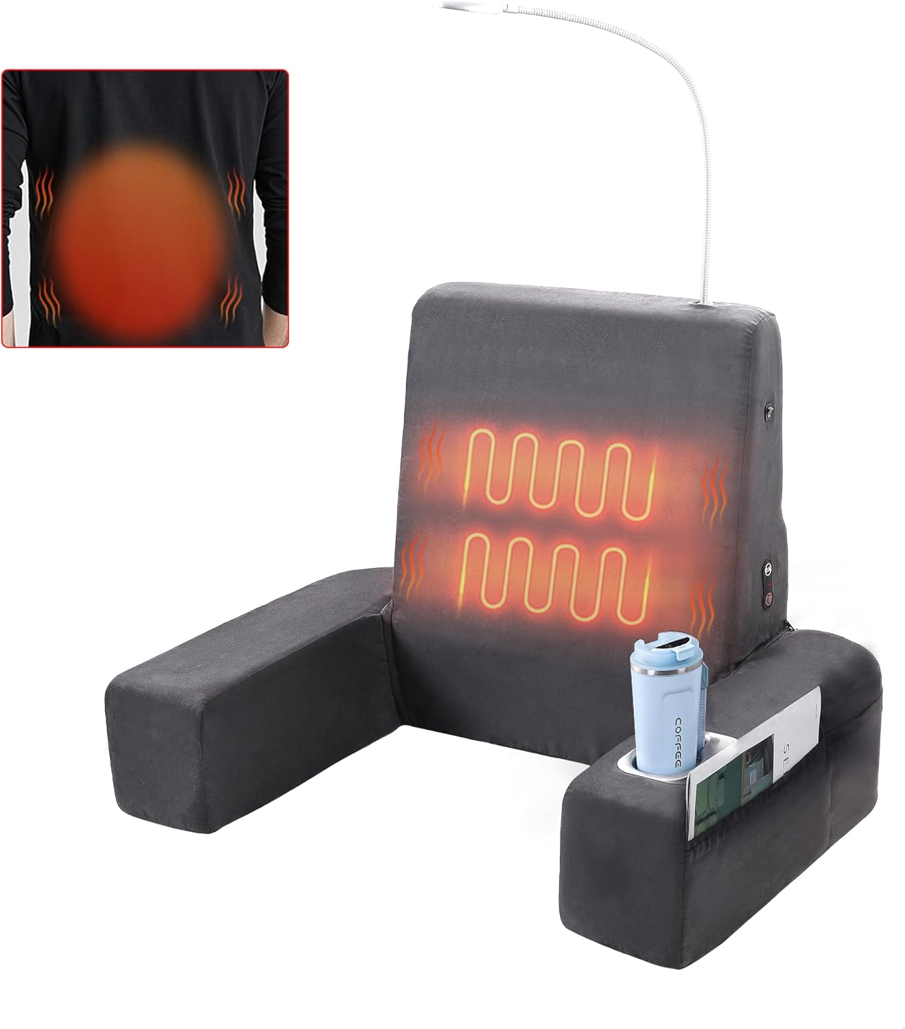 Diagram illustrating the heat therapy function of the Carepeutic Bed Lounger, showing heated areas on the backrest.
