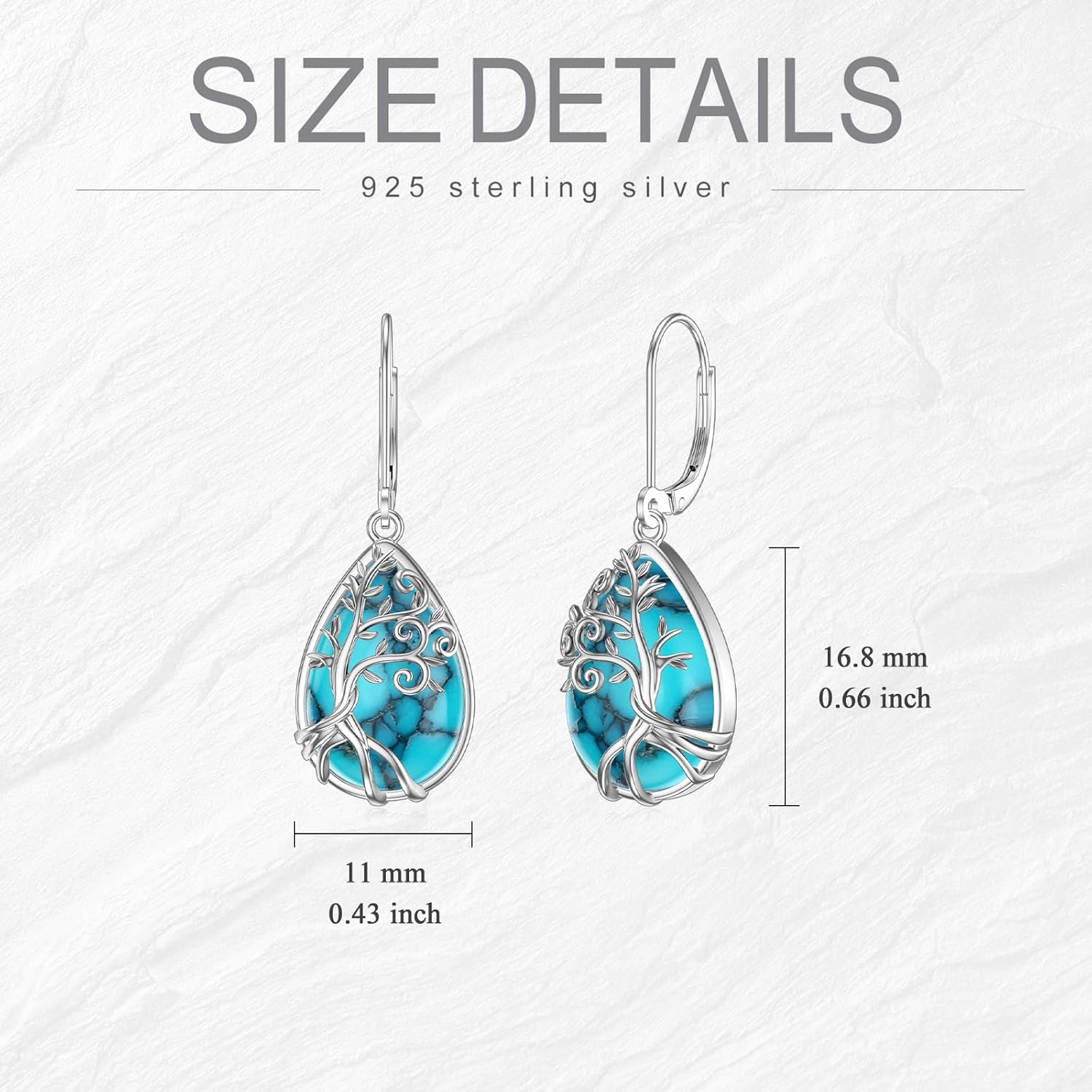 Turquoise Tree of Life Earrings 925 Sterling Silver Tree of Life Dangle Drop Earrings for Women Tree of Life Jewelry Gifts Women - Image 5