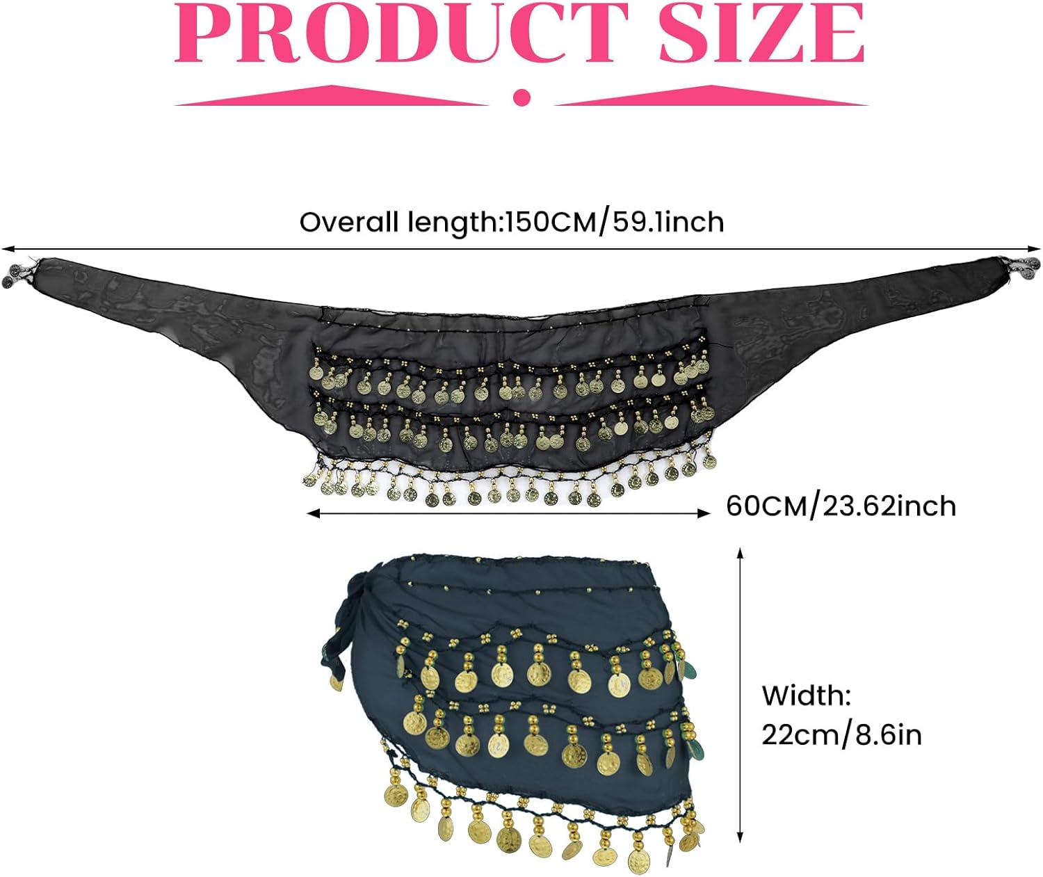 9 Pcs Belly Dance Skirt, Sequin Tassel Skirt Wrap Sparkly Tinsel Fringe Skirts with Sequins and Coins, Performance Costume for Women - Image 3