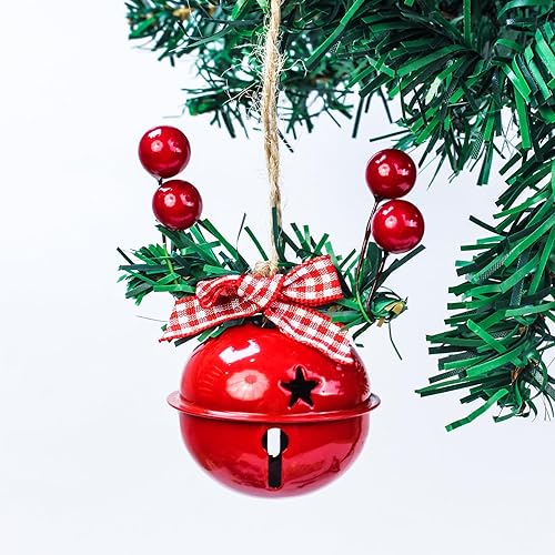 Miniatura 5 de Cascabeles de Navidad, 12 campanas grandes, color rojo, blanco, verde, dorado, redondas, para el hogar, manualidades, árbol de Navidad, suministros