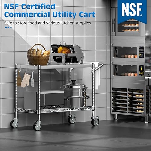 Miniatura 2 de Leteuke Carrito de herramientas de 2 niveles con ruedas, capacidad de 900 libras, carrito utilitario rodante resistente con asa, carrito de