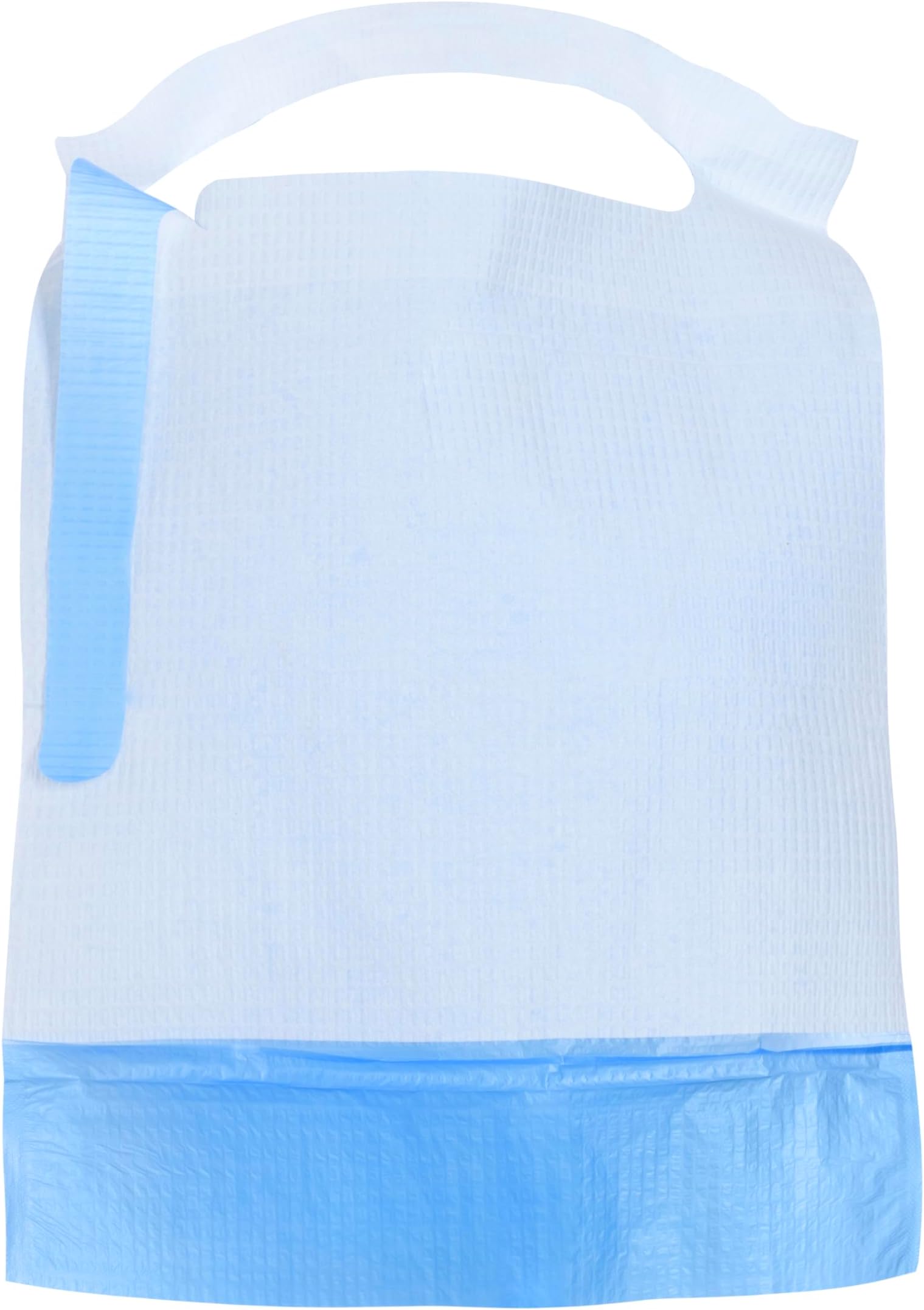 ALIA 125 x Disposable Adult Bib with Pockets & Tie back | Waterproof & Absorbent | Single Use Bib | White & Blue | 37 x 50 cm | Waterproof | Pack of 125