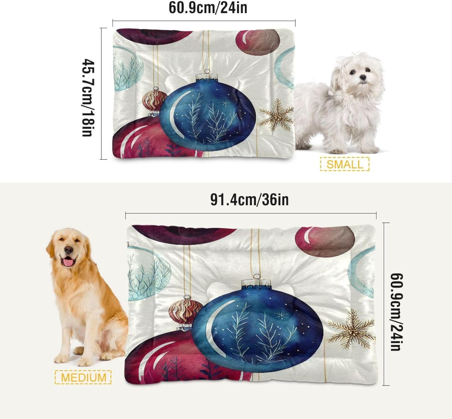 review Christmas Ball-Print Dog Beds for Small Dogs, Warm Dog Crate Bed with Non-Slip Bottom for Dog Crate, 24x18in