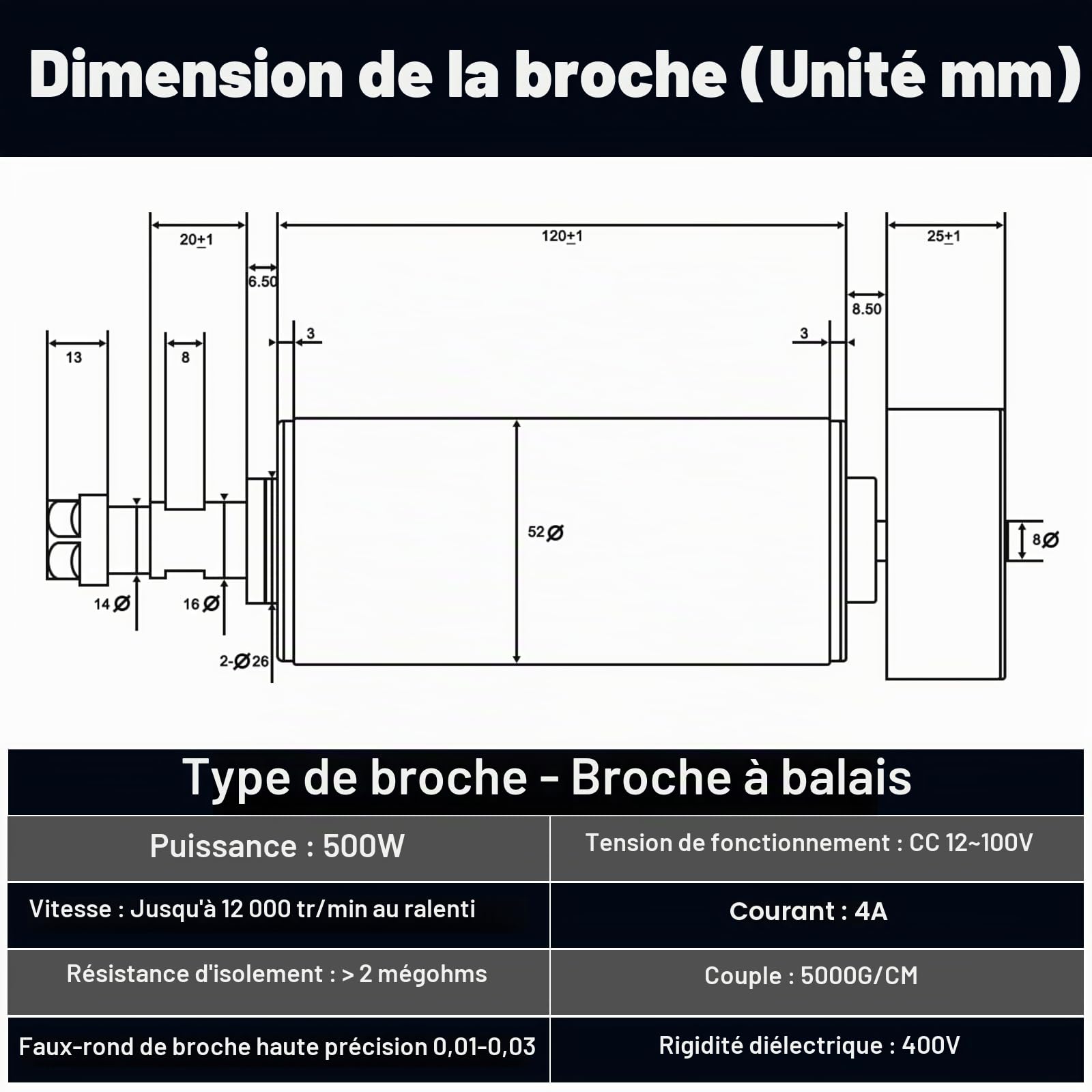 YOFULY Broche CNC 500 W avec refroidissement à air, régulateur de vitesse MACH3 avec bloc d'alimentation AC110 V-220 V + support de broche 52 mm + pinces de serrage ER11 pour routeur CNC
