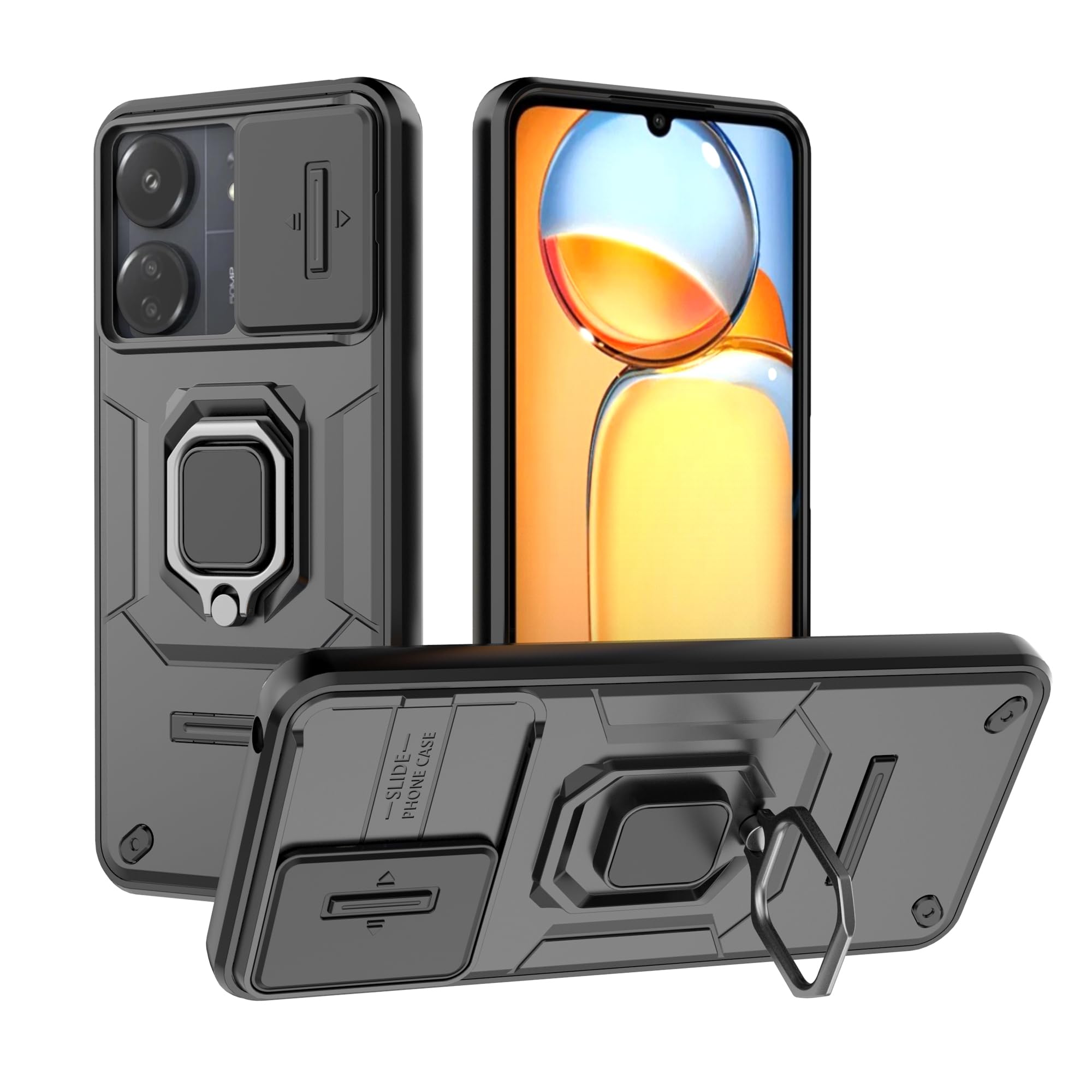Newlike Back Cover for Sliding Lens Cover and Rotating Holder Anti-Fall Case with Magnetic Car Holder Back Cover for Redmi 13C (4G/5G) -Black (B0D9D68371) Amazon Price History, Amazon Price Tracker